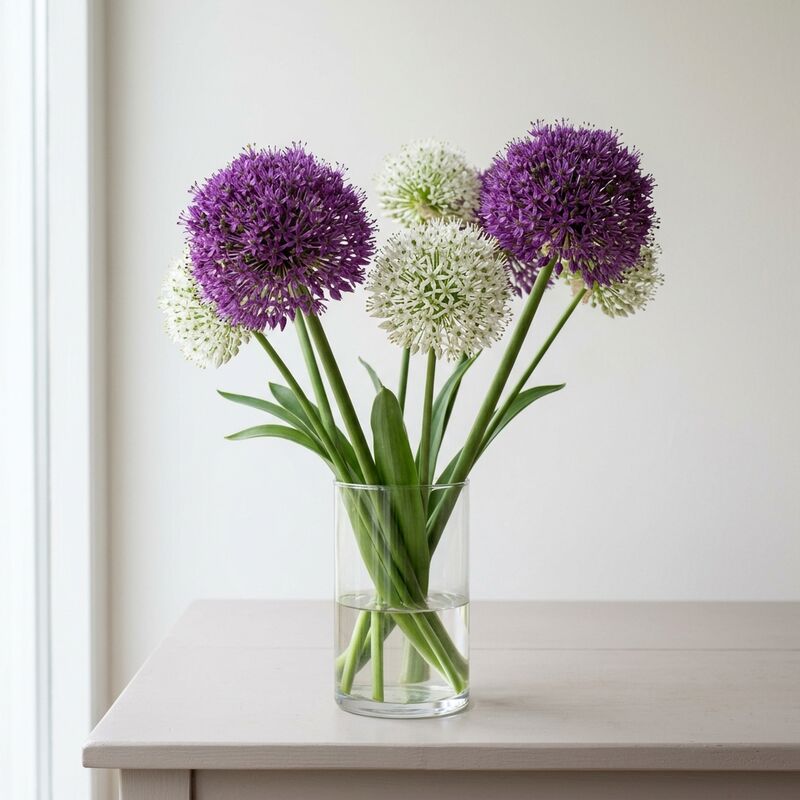 유리 꽃병에 꽂은 알리움(Allium giganteum)