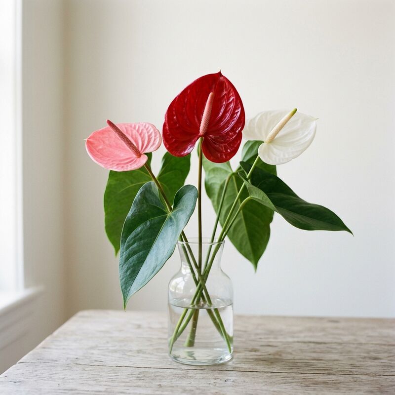 유리 꽃병에 꽂은 안스리움(Anthurium andraeanum)
