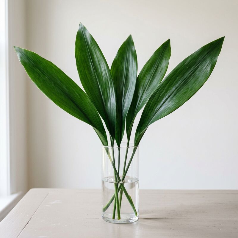 유리 꽃병에 꽂은 엽란(Aspidistra elatior)