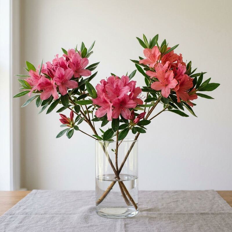 유리 꽃병에 꽂은 철쭉(Rhododendron)