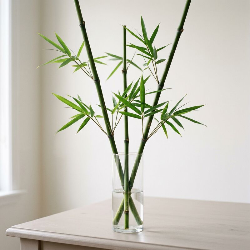 유리 꽃병에 꽂은 대나무(Phyllostachys)