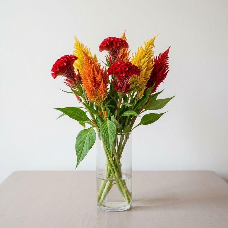 유리 꽃병에 꽂은 맨드라미(Celosia argentea)