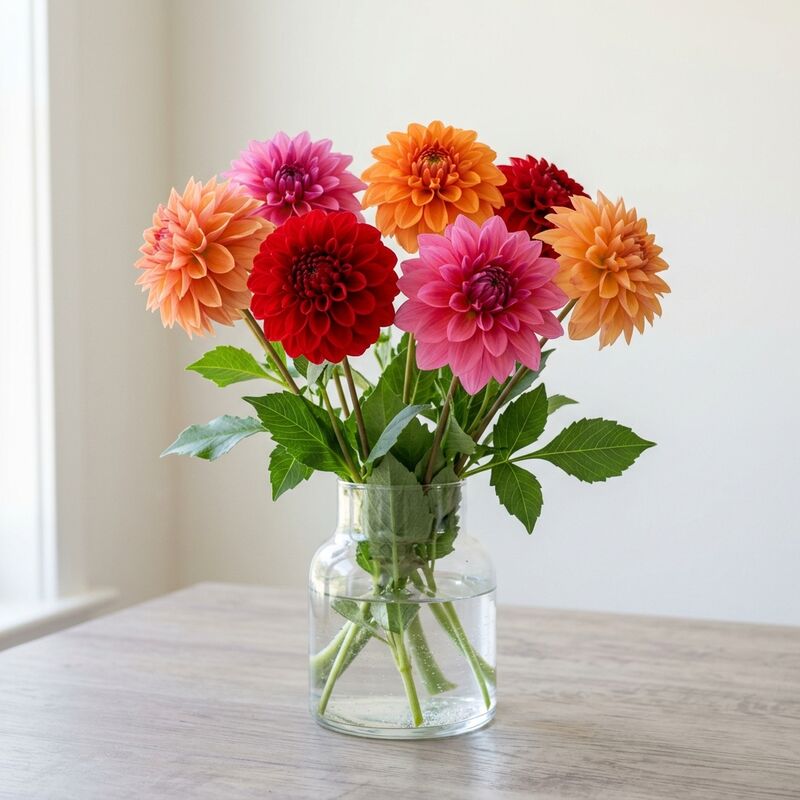ガラスの花瓶に生けたダリア（Dahlia）