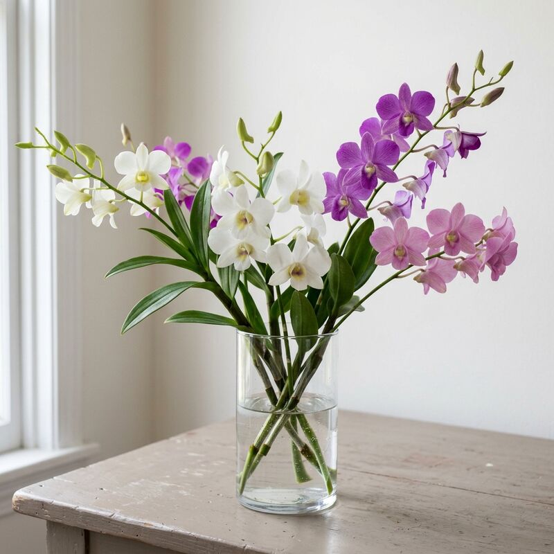 유리 꽃병에 꽂은 덴드로비움(Dendrobium)