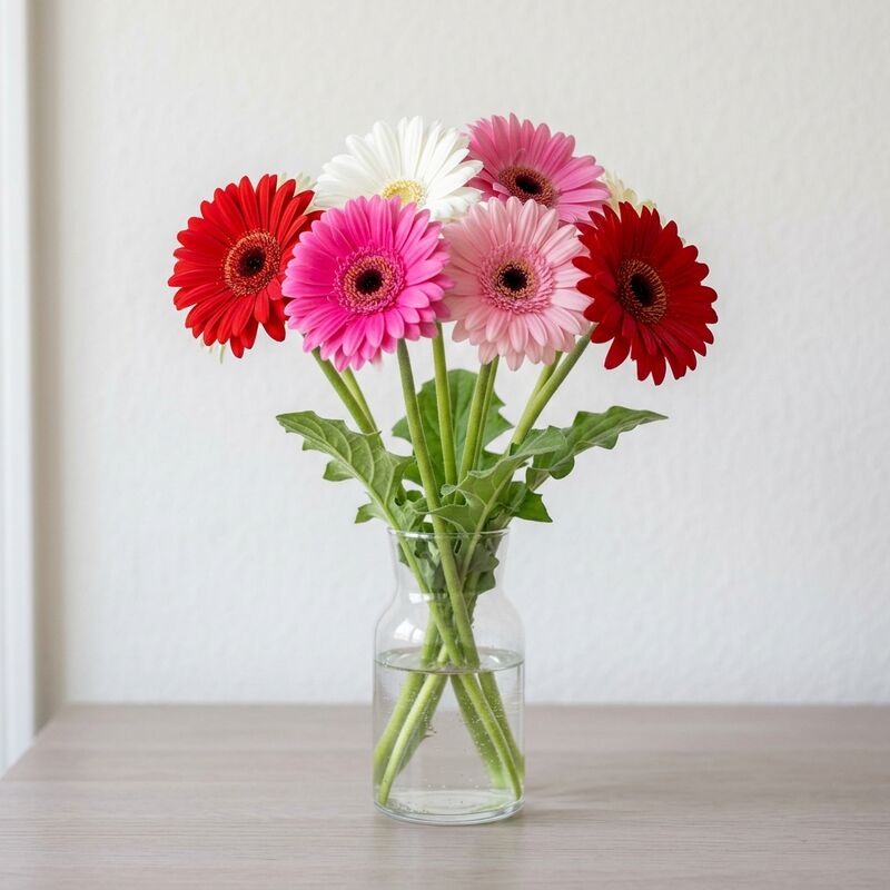 유리 꽃병에 꽂은 거베라(Gerbera jamesonii)