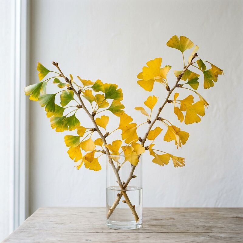 Steli recisi di Ginkgo (Ginkgo biloba) in un vaso di vetro