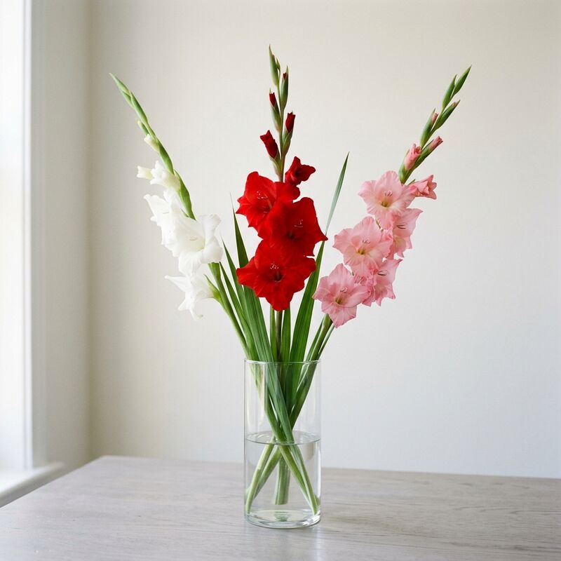 유리 꽃병에 꽂은 글라디올러스(Gladiolus)