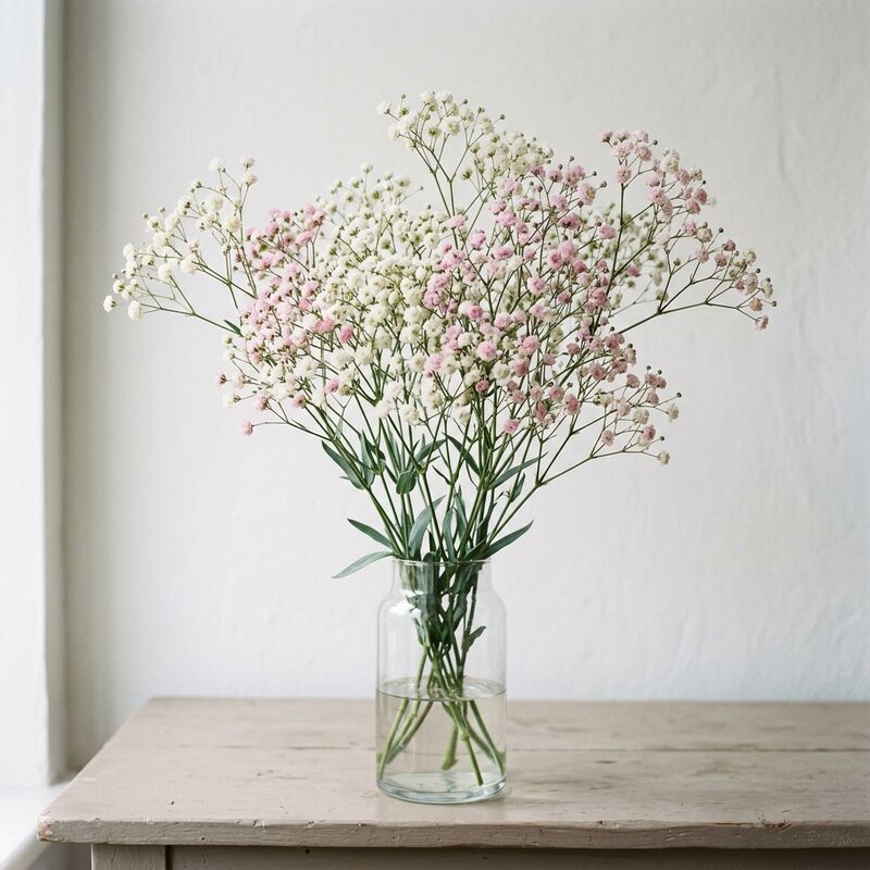 유리 꽃병에 꽂은 안개꽃(Gypsophila paniculata)