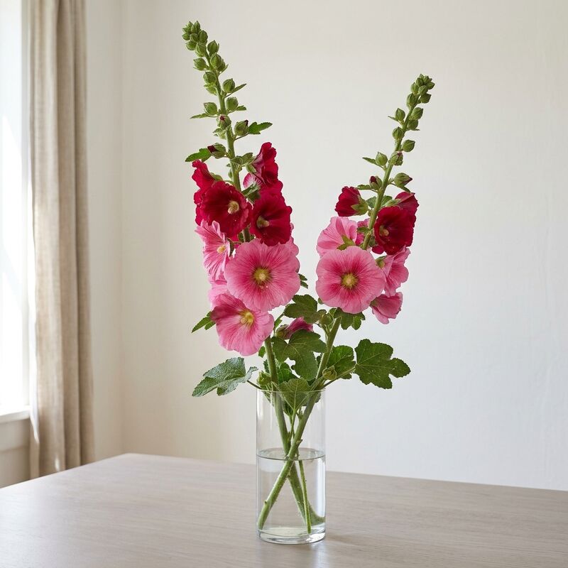 Steli recisi di Malvone (Alcea rosea) in un vaso di vetro