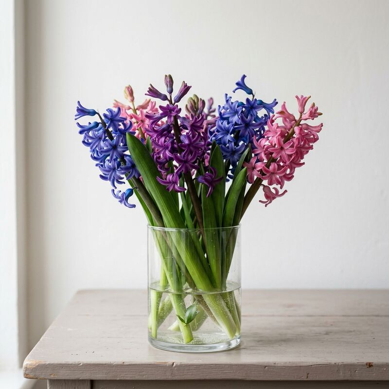 ガラスの花瓶に生けたヒヤシンス(Hyacinthus orientalis)