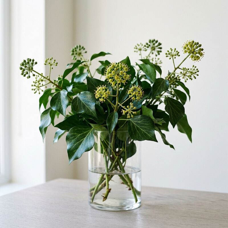 유리 꽃병에 꽂은 아이비(Hedera helix)