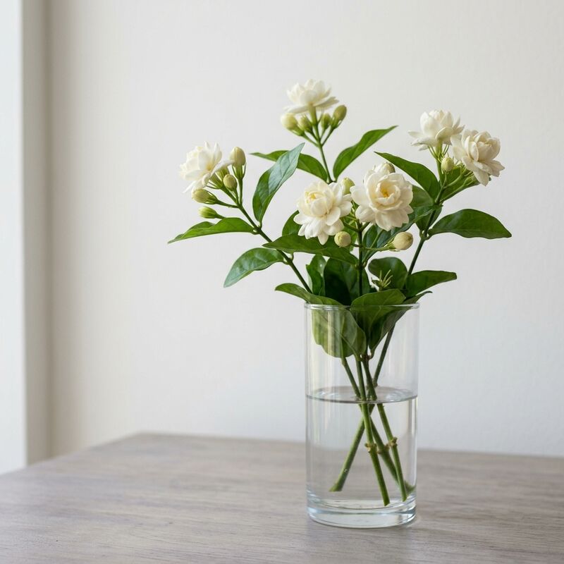 유리 꽃병에 꽂은 재스민(Jasminum sambac)