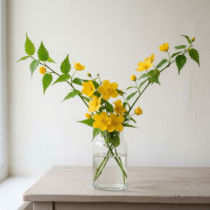Steli recisi di Kerria (Kerria japonica) in un vaso di vetro