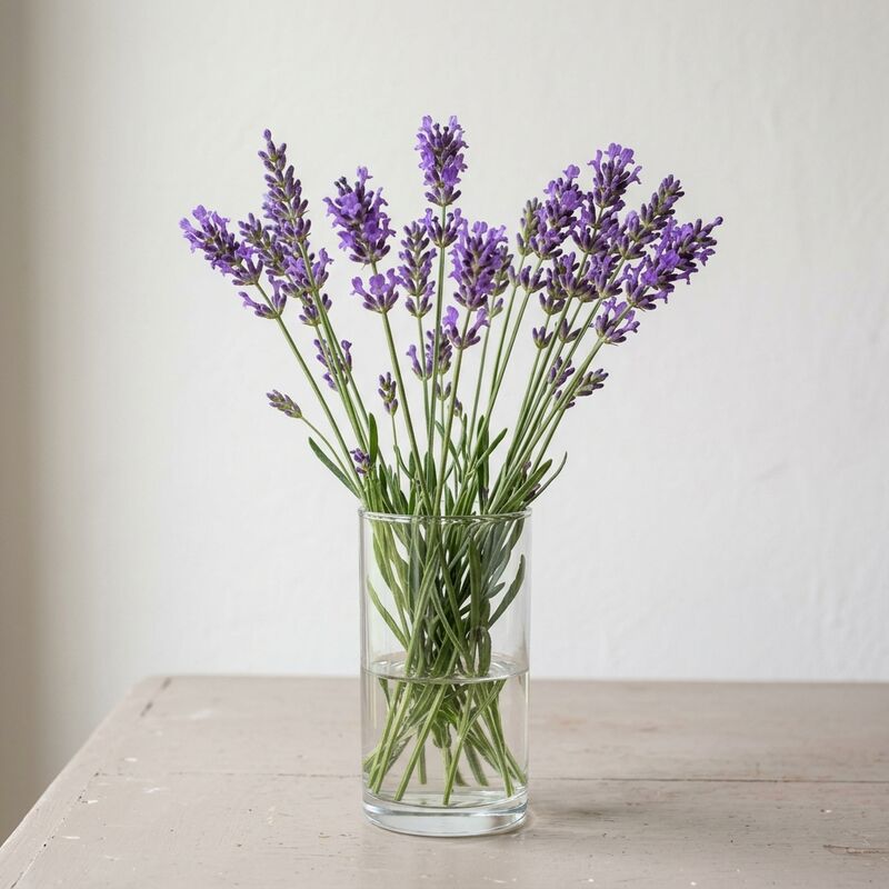 유리 꽃병에 꽂은 라벤더(Lavandula angustifolia)
