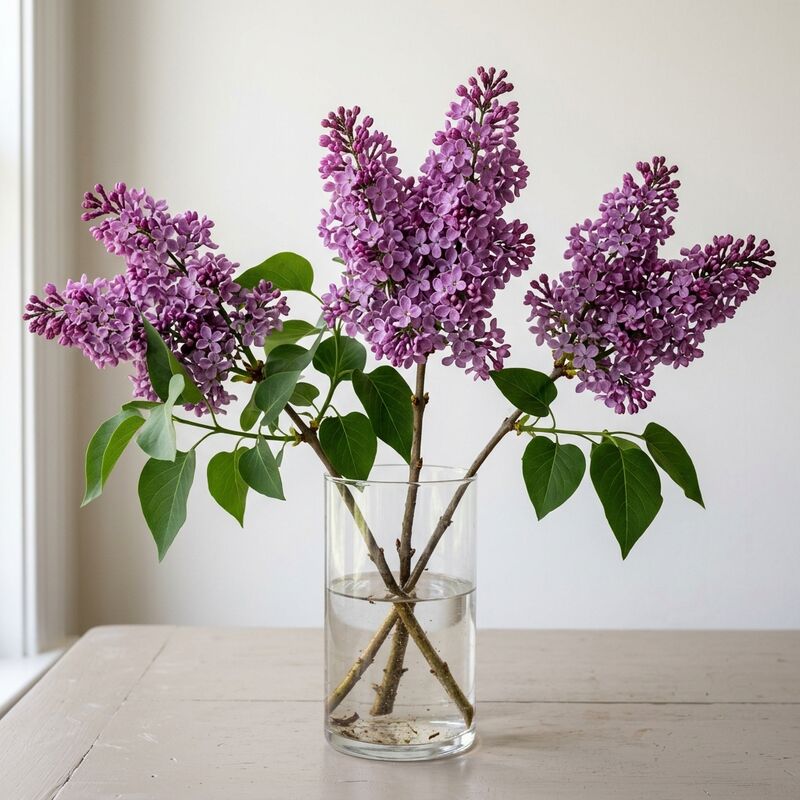 ガラスの花瓶に生けたライラック（Syringa vulgaris）