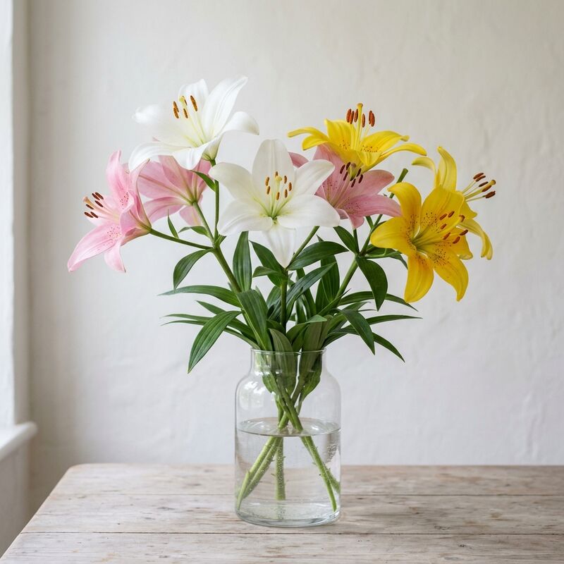 유리 꽃병에 꽂은 백합(Lilium)