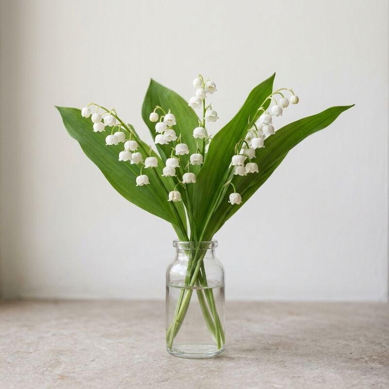 유리 꽃병에 꽂은 은방울꽃(Convallaria majalis)