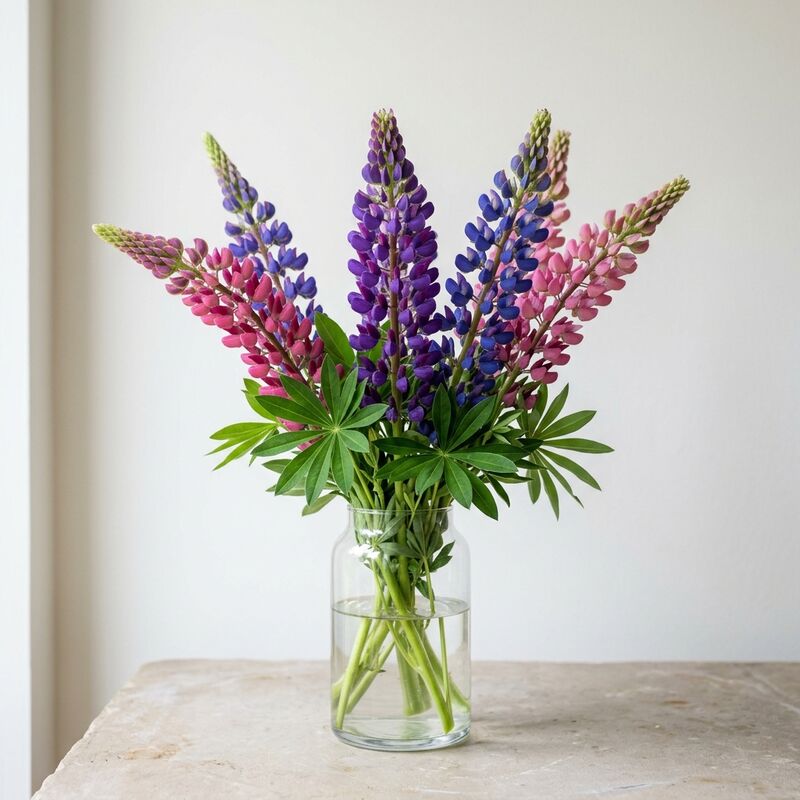 유리 꽃병에 꽂은 루피너스(Lupinus polyphyllus)