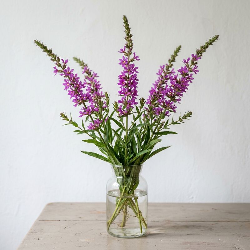 Steli recisi di Salcerella (Lythrum salicaria, L. anceps) in un vaso di vetro