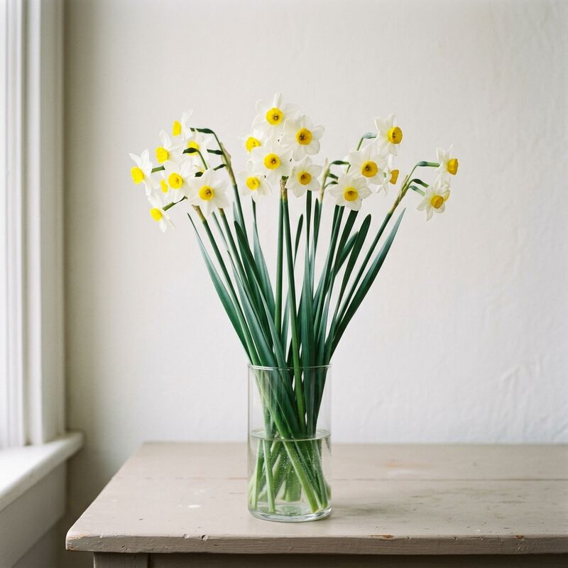 ガラスの花瓶に生けたスイセン（Narcissus）