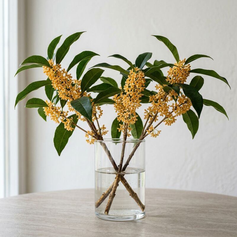 유리 꽃병에 꽂은 금목서(Osmanthus fragrans)