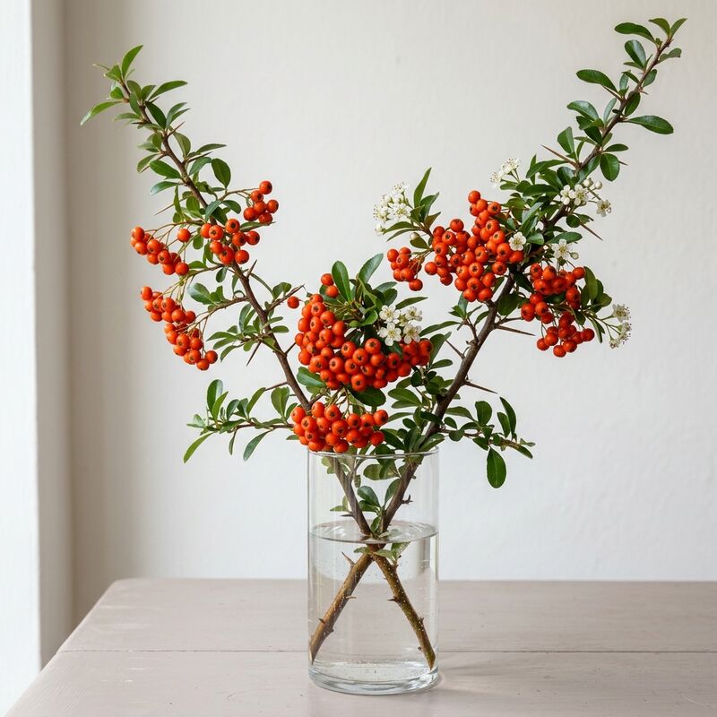 Steli recisi di Agazzino (Pyracantha fortuneana) in un vaso di vetro