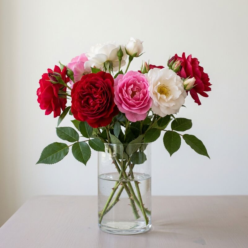 유리 꽃병에 꽂은 장미(Rosa × hybrida)