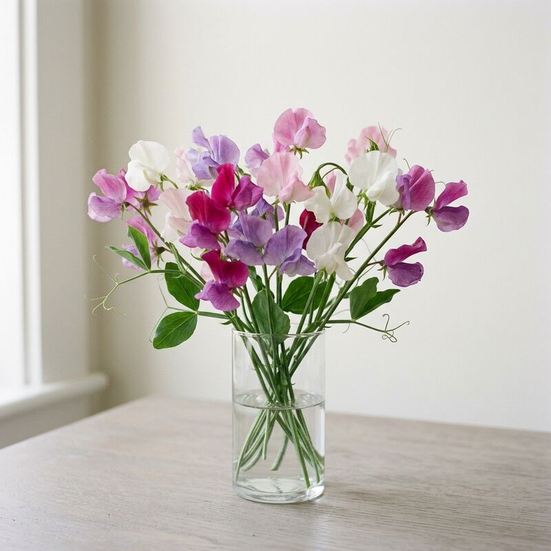 ガラスの花瓶に生けたスイートピー(Lathyrus odoratus)