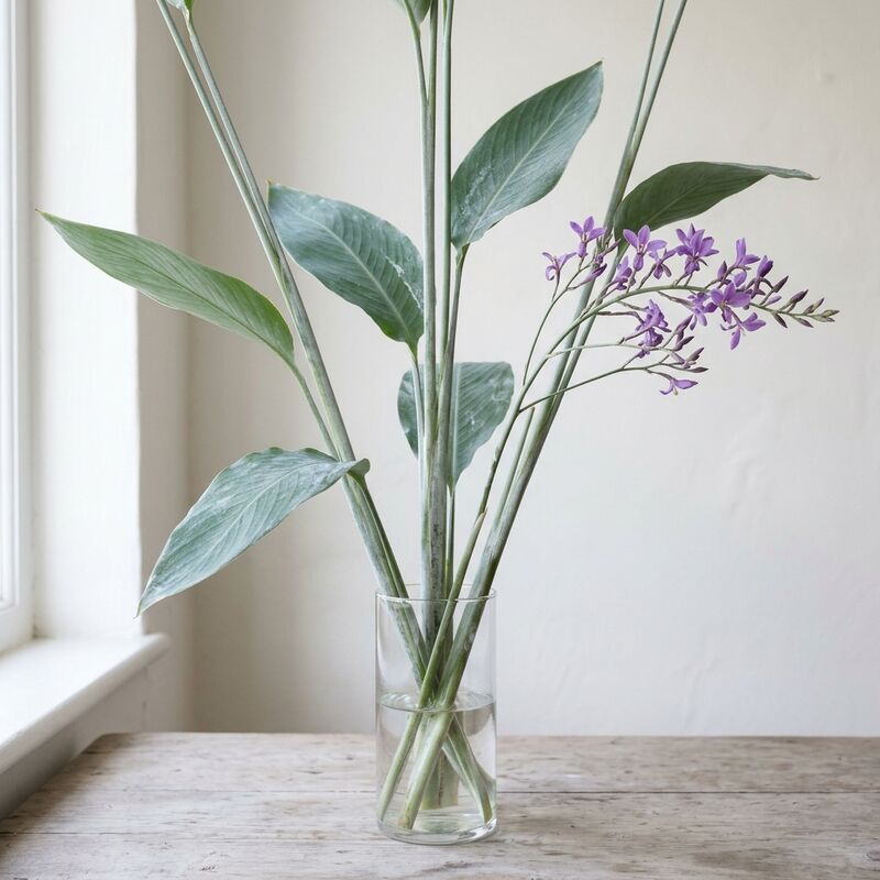 Steli recisi di Talia (Thalia dealbata) in un vaso di vetro