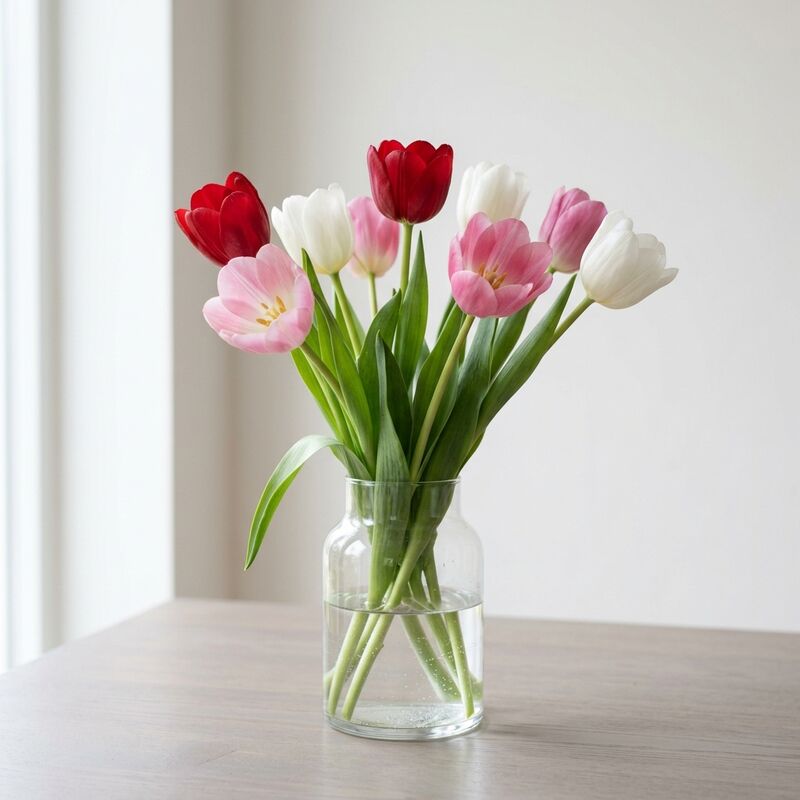 ガラスの花瓶に生けたチューリップ（Tulipa）