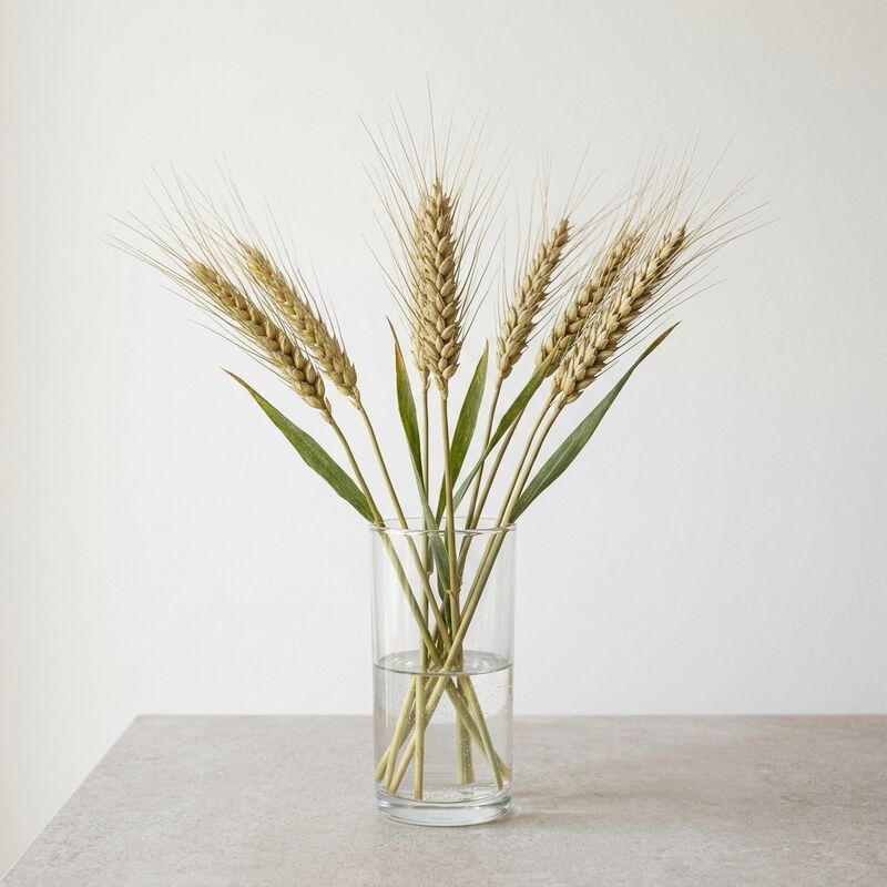 ガラスの花瓶に生けたムギ(麦の穂)(Triticum aestivum)