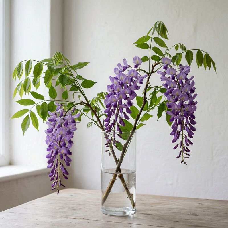 유리 꽃병에 꽂은 등나무꽃(Wisteria sinensis)